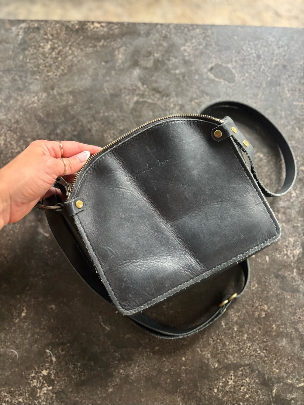 Black Leather Crossbody Bag with Gold Hardware - Picture 4 of 4
